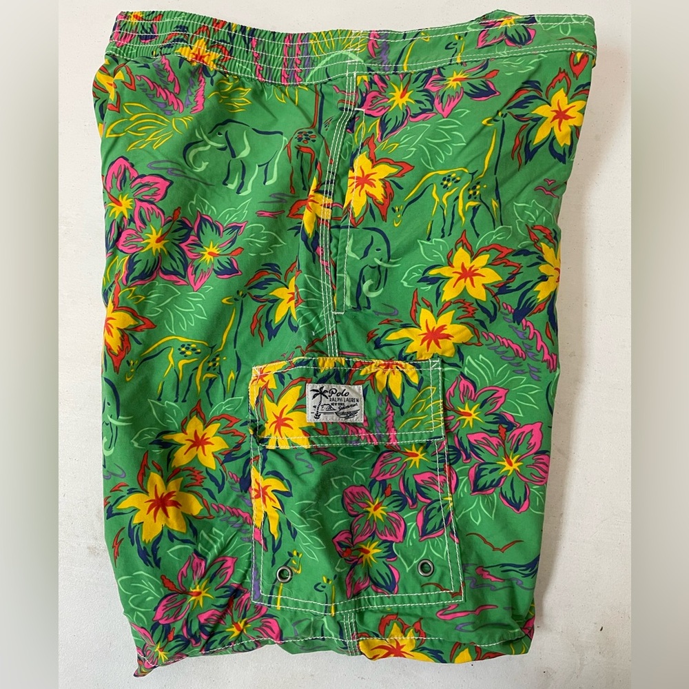 POLO RALPH LAUREN Floral  Animal Print Swim Trunks in Green‎ (Multi) Size L